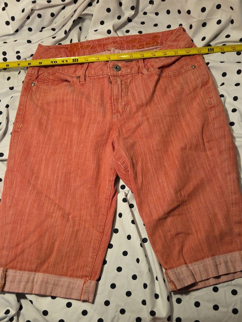 Coral Long-Length Denim Shorts